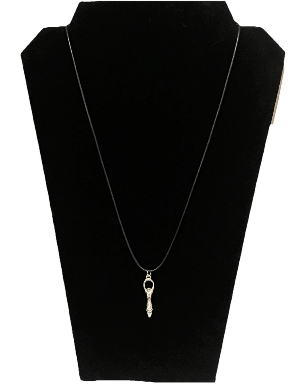 Fertility Goddess Silver Toned Pendant On Black Leather Cord. Wicca, Pagan.